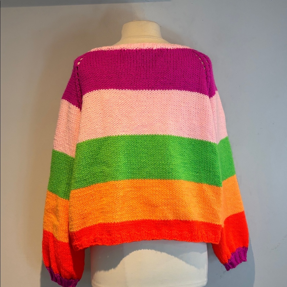 Handmade oversized Colorful Striped cardigan Women's Sweater size medium - Picture 6 of 10